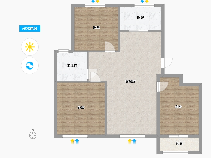 山东省-烟台市-观阳佳苑-90.00-户型库-采光通风