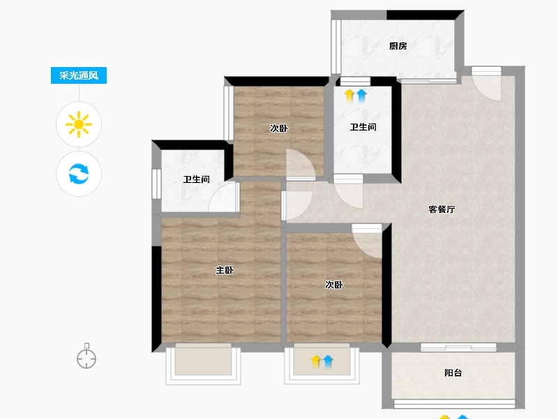 四川省-自贡市-绿地新里城柏仕公馆-70.86-户型库-采光通风