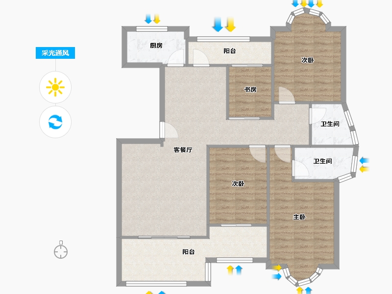 福建省-福州市-蔚蓝国际-121.62-户型库-采光通风