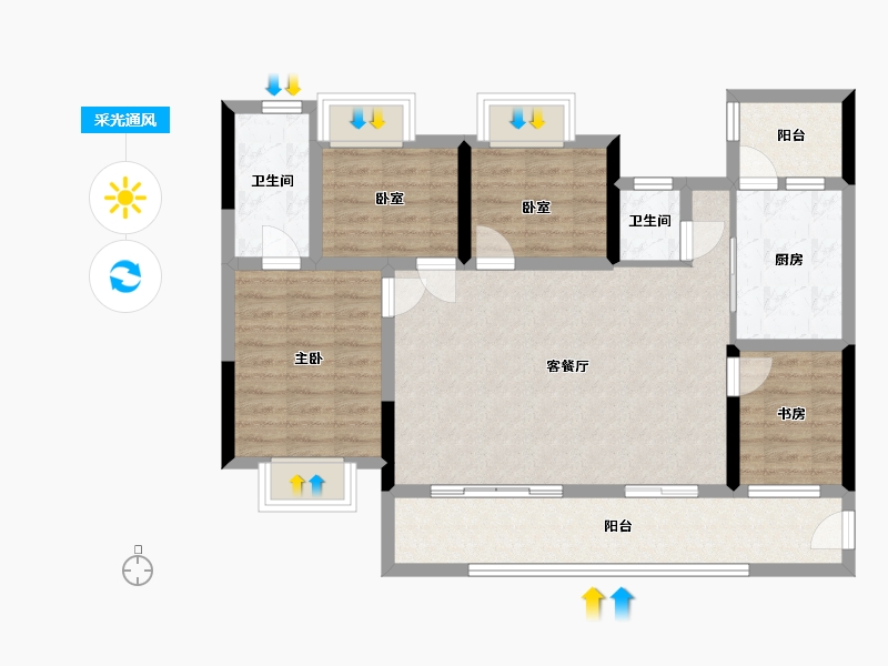 四川省-绵阳市-水晶郦城-93.95-户型库-采光通风