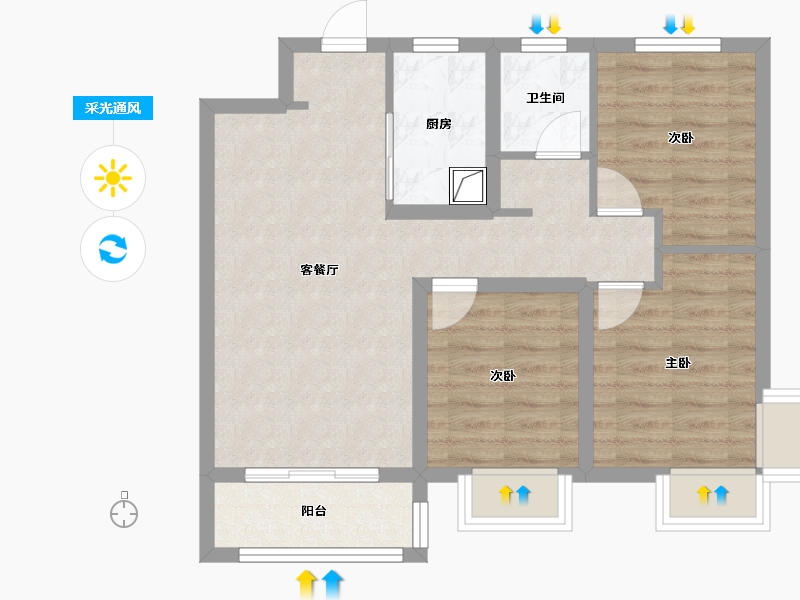 河北省-石家庄市-翡翠书院小区-84.00-户型库-采光通风