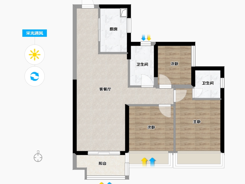 广东省-佛山市-海伦堡玖悦澜湾-73.00-户型库-采光通风