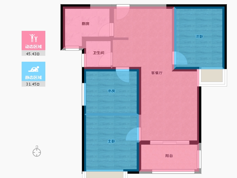 陕西省-西安市-曲江美好时光-76.14-户型库-动静分区