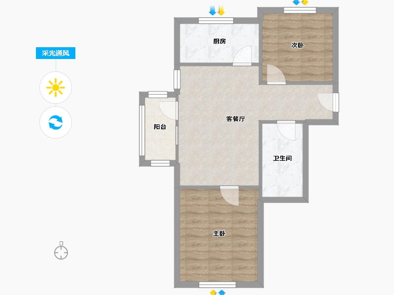 山东省-青岛市-北村新苑-64.00-户型库-采光通风