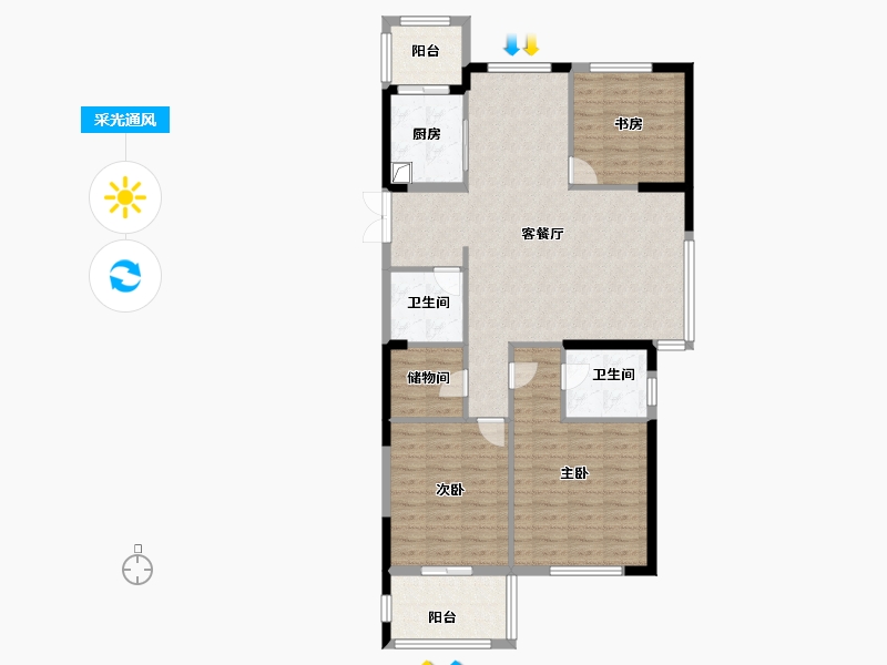 浙江省-台州市-望湖印象-105.60-户型库-采光通风