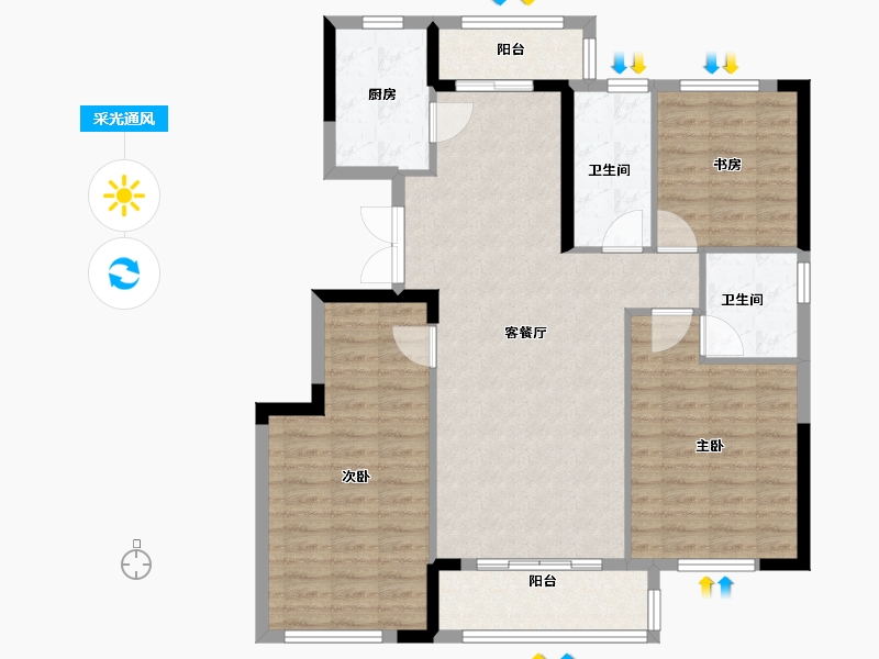 浙江省-台州市-望湖印象-105.60-户型库-采光通风