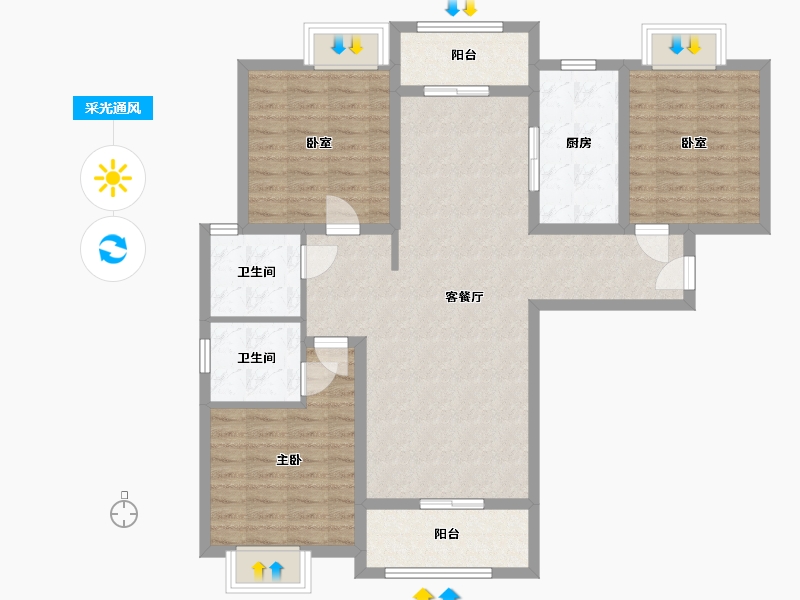 江西省-宜春市-住总文昌苑-104.22-户型库-采光通风