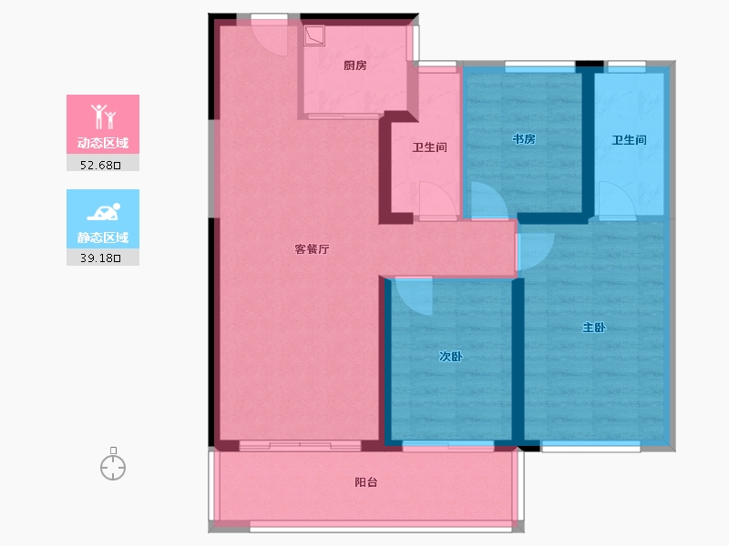 云南省-昆明市-创佳墅府城市展厅-89.60-户型库-动静分区