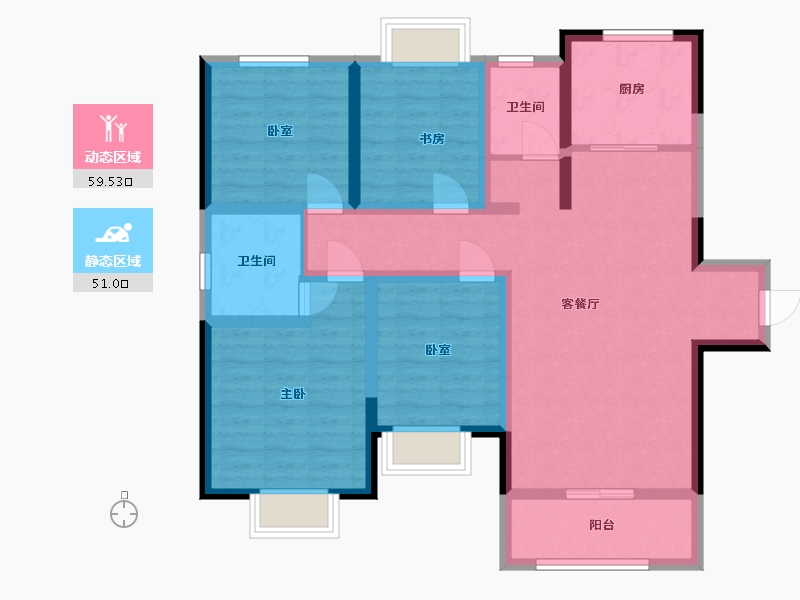 陕西省-渭南市-豪润时光里-113.09-户型库-动静分区