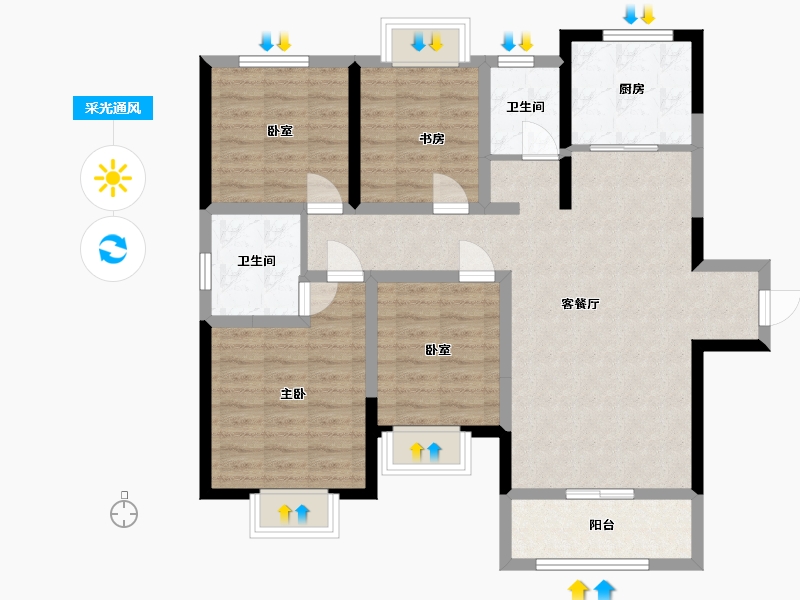 陕西省-渭南市-豪润时光里-113.09-户型库-采光通风