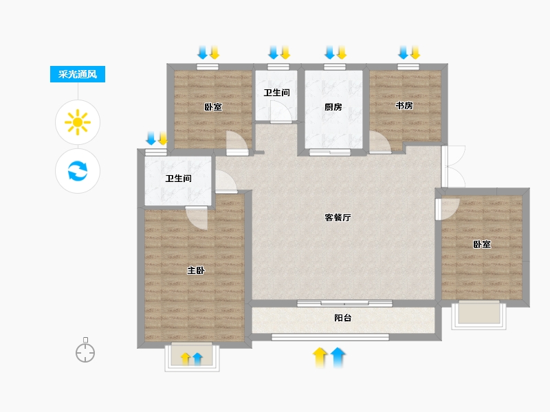 陕西省-咸阳市-万科大都会-107.25-户型库-采光通风