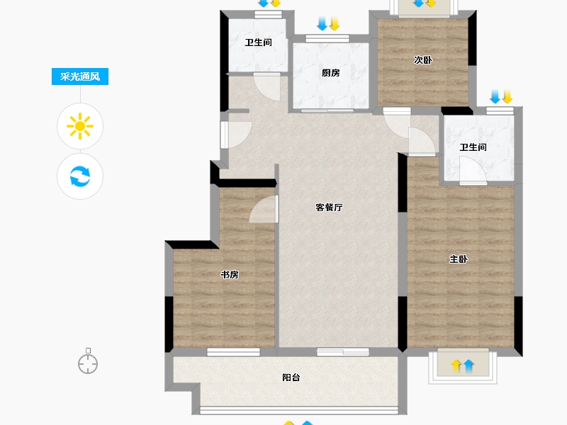 安徽省-蚌埠市-中梁邦泰山湖雅苑-90.40-户型库-采光通风