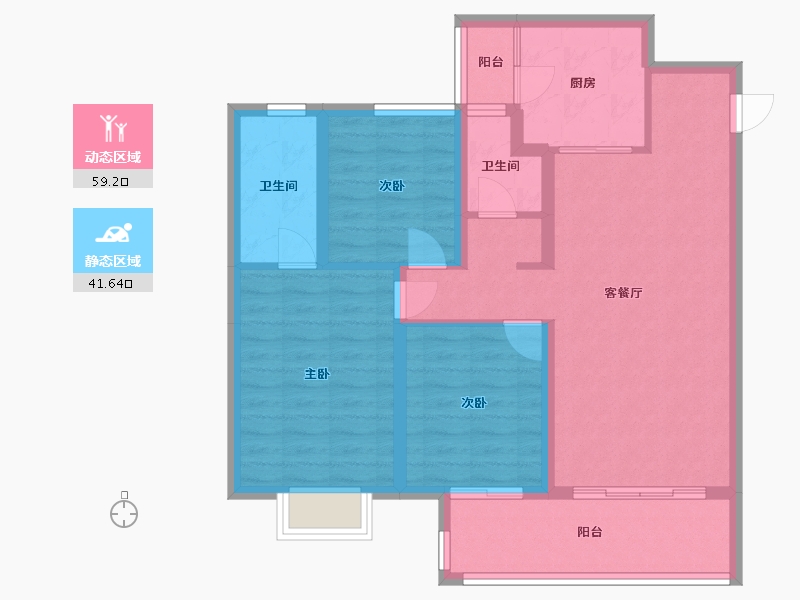 云南省-昆明市-世茂璀璨倾城小区-94.40-户型库-动静分区