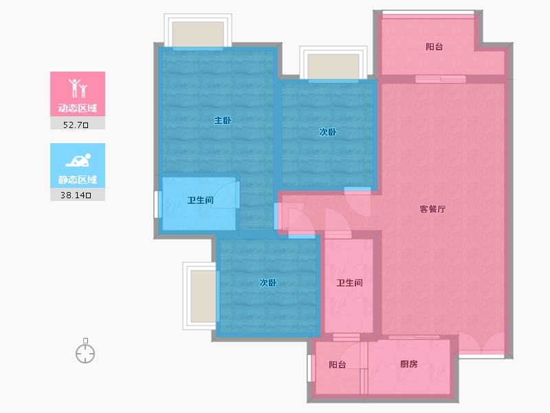 重庆-重庆市-新欧鹏凤凰城1期-79.78-户型库-动静分区