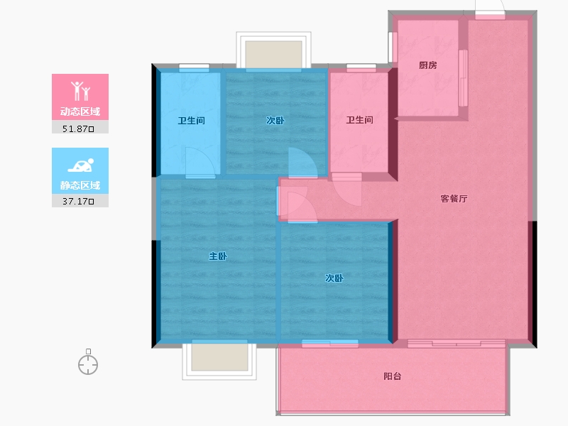 湖北省-宜昌市-万科宜翠锦城-84.00-户型库-动静分区