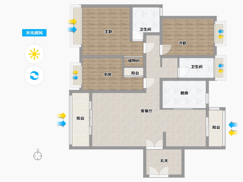 江苏省-南通市-清华园(沙圩路店)-140.00-户型库-采光通风