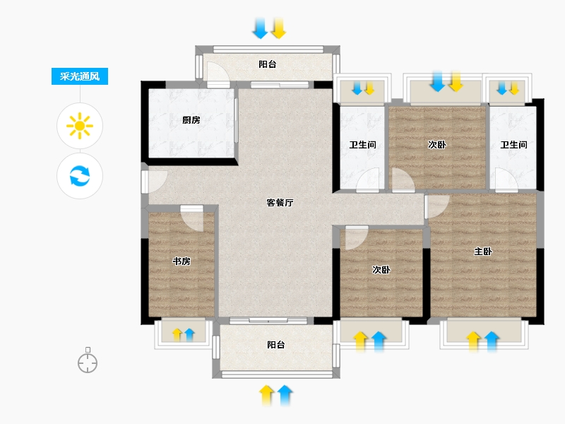 广东省-江门市-锦江国际新城-103.20-户型库-采光通风