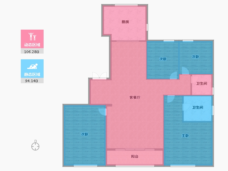 浙江省-温州市- 滨江中梁鹿城壹号 -186.40-户型库-动静分区