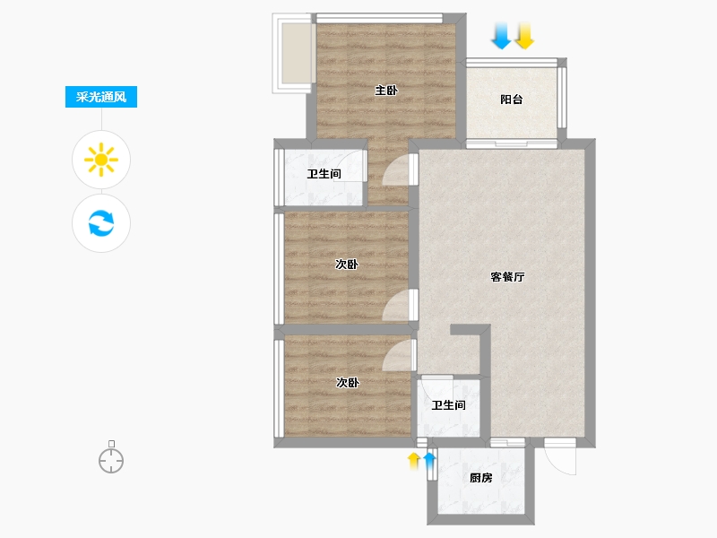 四川省-绵阳市-现代花园B-66.64-户型库-采光通风