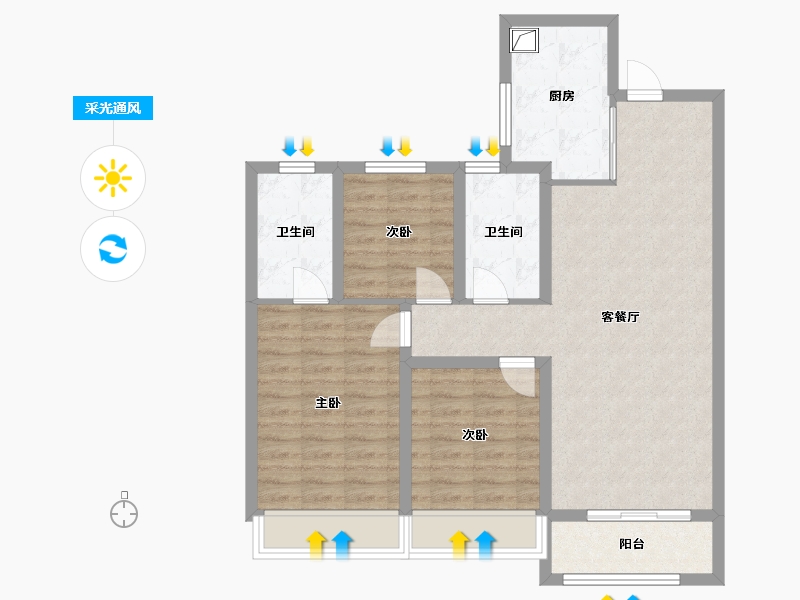 陕西省-西安市-龙湖天曜-87.90-户型库-采光通风