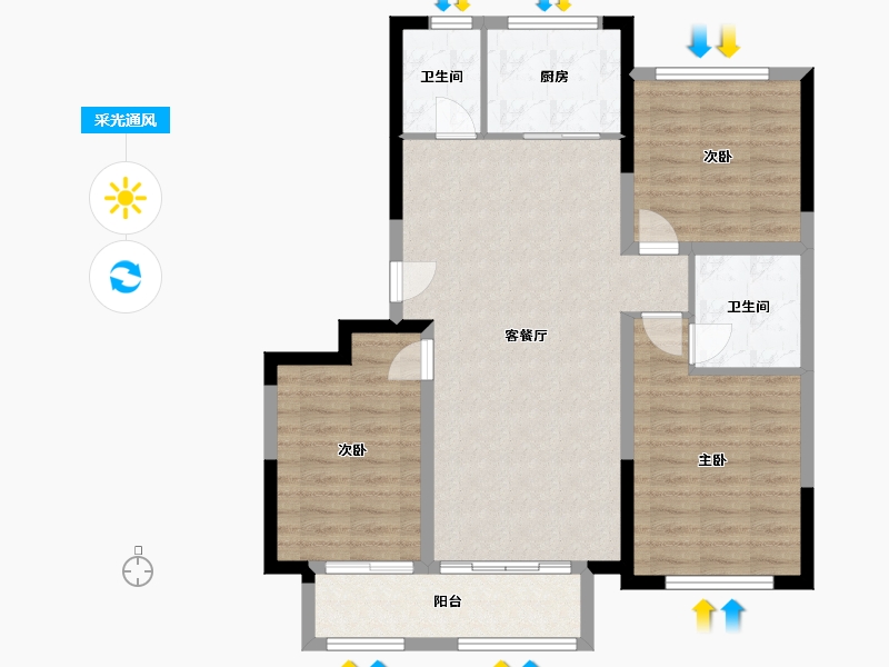 山东省-德州市-绿城百合新城-100.67-户型库-采光通风