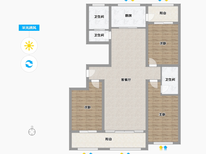 山东省-潍坊市-文苑高层-127.04-户型库-采光通风