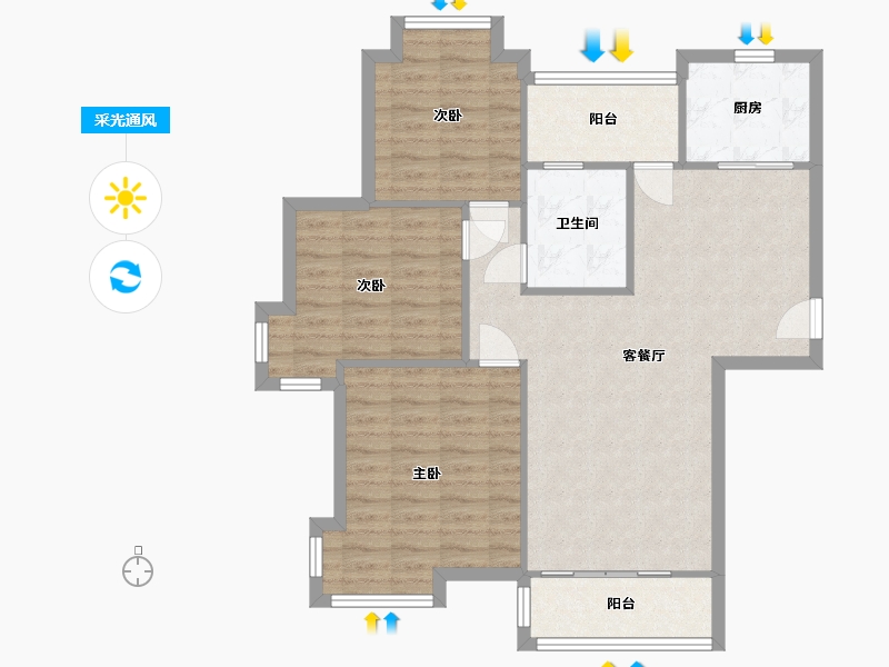 安徽省-合肥市-金色池塘-86.40-户型库-采光通风