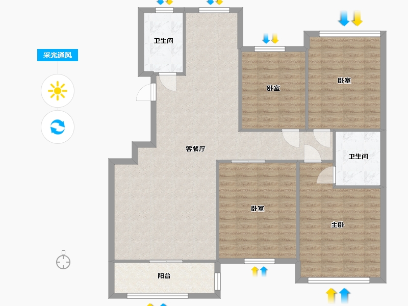 安徽省-合肥市-国轩K西嘉-124.00-户型库-采光通风