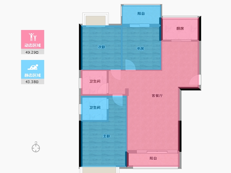 湖北省-荆门市-华洲园荆门中心-89.60-户型库-动静分区