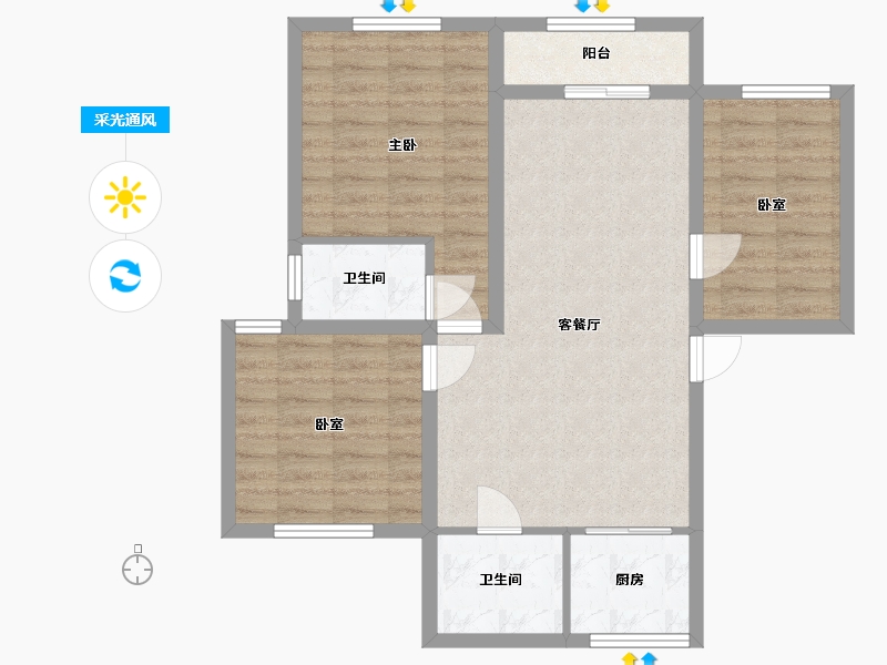 上海-上海市-康桥花园-北园-80.00-户型库-采光通风