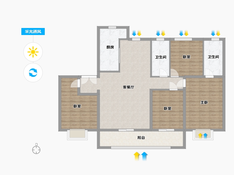 山东省-淄博市-保利华府-129.21-户型库-采光通风