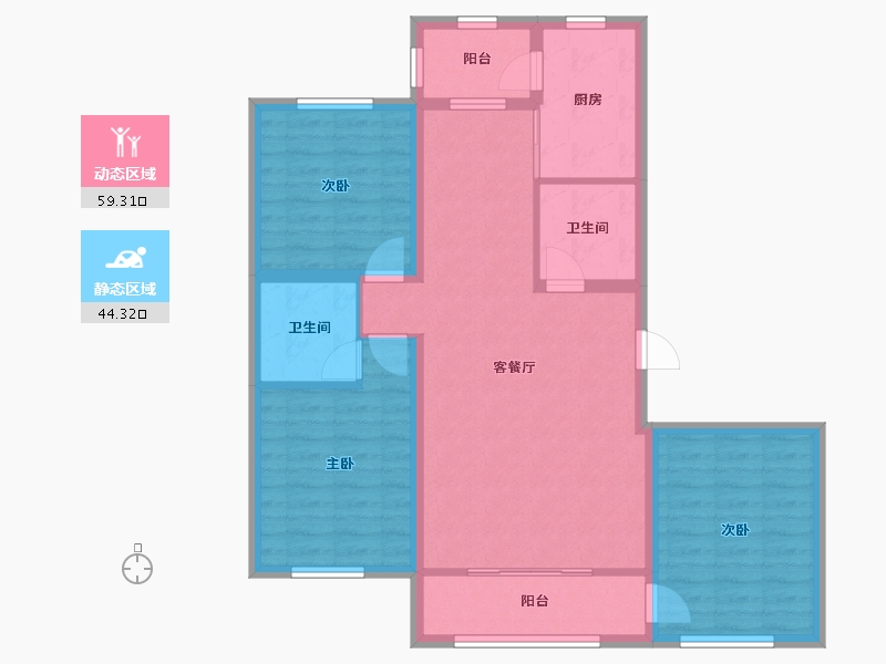 黑龙江省-大庆市-欣苑花园小区-99.33-户型库-动静分区