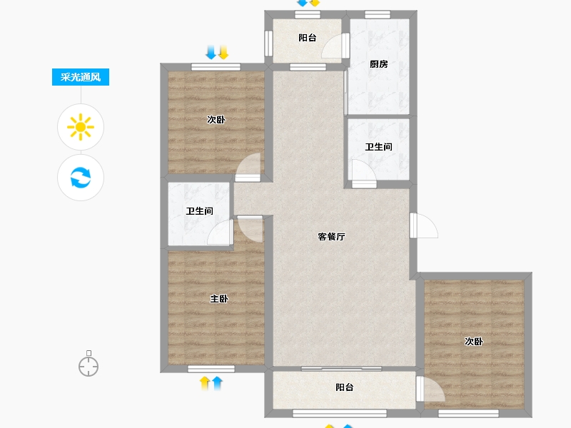 黑龙江省-大庆市-欣苑花园小区-99.33-户型库-采光通风