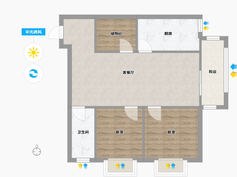 河北省-廊坊市-华堂高尔夫公寓-72.18-户型库-采光通风