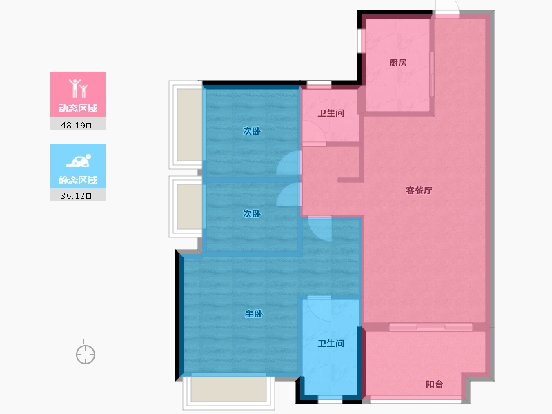 广东省-深圳市-卓越蔚蓝铂樾府-76.00-户型库-动静分区