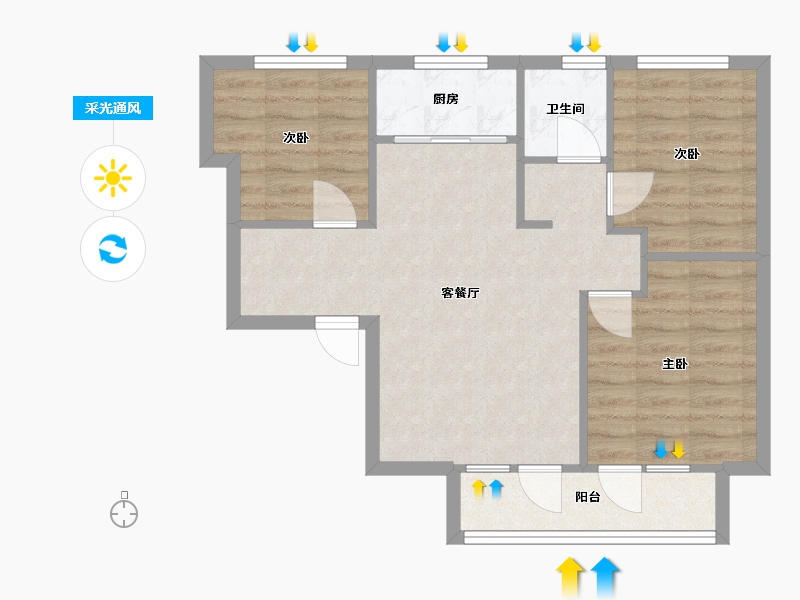 河北省-廊坊市-荣盛白鹭岛-64.60-户型库-采光通风