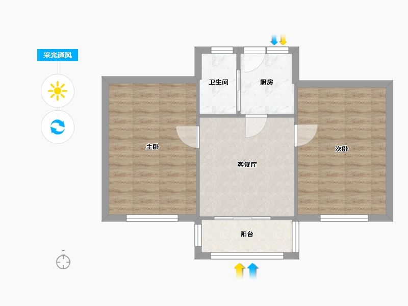 上海-上海市-潼港六村社区-53.00-户型库-采光通风