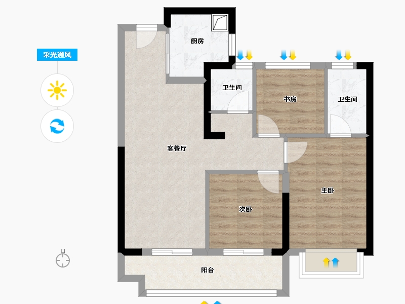 福建省-福州市-鲁能公馆3期-76.00-户型库-采光通风