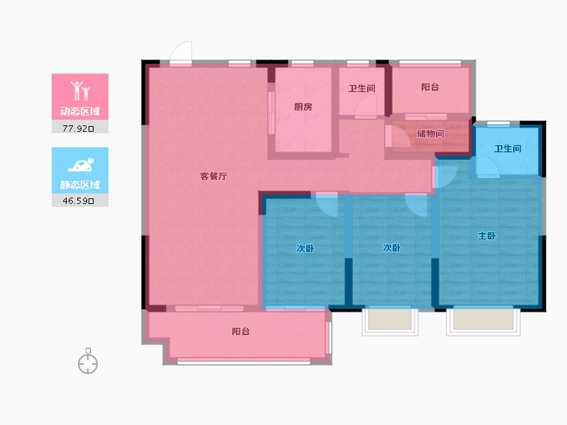 江苏省-泰州市-姜堰通银天泽府-111.00-户型库-动静分区