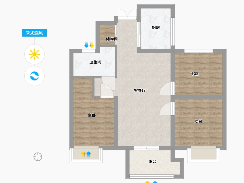 江苏省-南京市-花样年花郡-70.50-户型库-采光通风