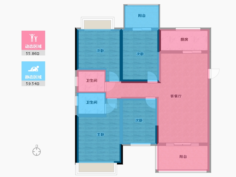 湖南省-娄底市-钢城中央广场-110.73-户型库-动静分区