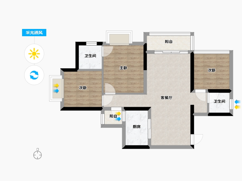 四川省-攀枝花市-领地阳光花城-71.86-户型库-采光通风