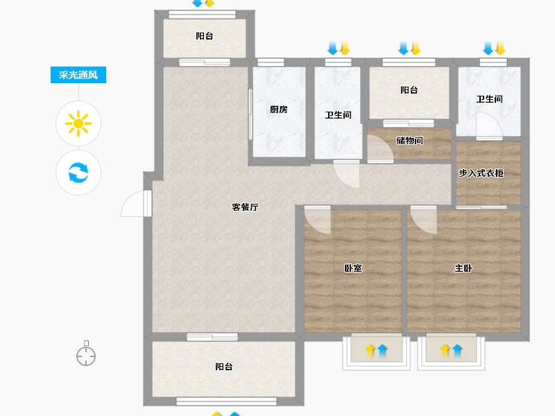 广东省-潮州市-滨江华府-86.00-户型库-采光通风