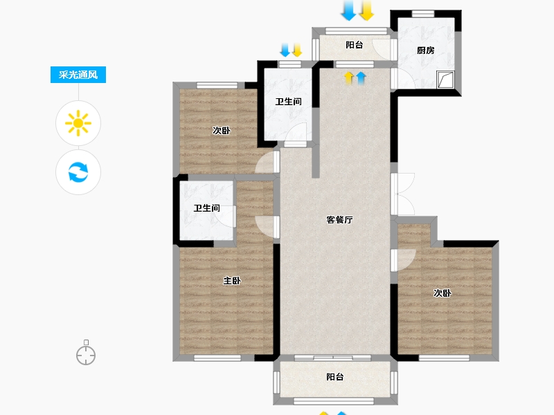 山西省-朔州市-海源滨河湾-102.00-户型库-采光通风