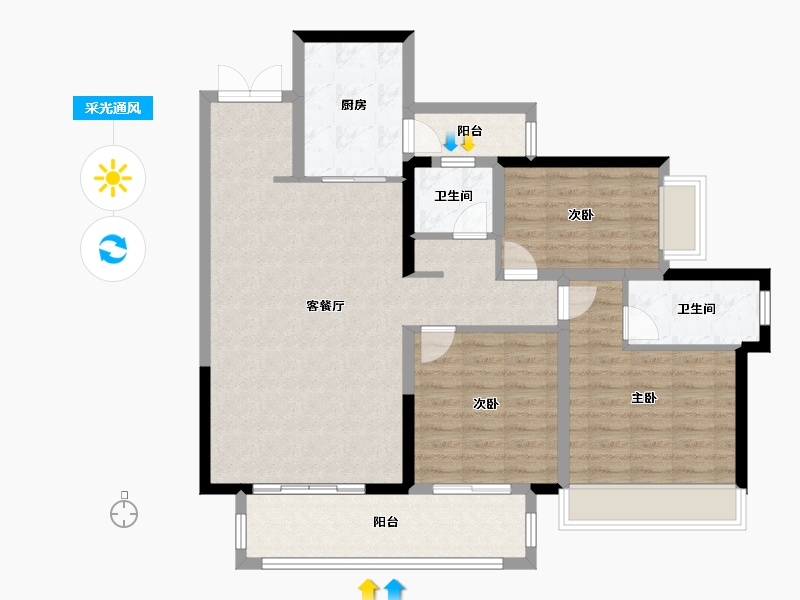 浙江省-杭州市-西兴街125-104.00-户型库-采光通风