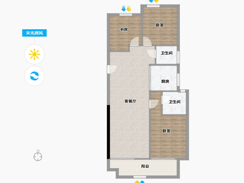 陕西省-西安市-华清园·文津观澜-90.68-户型库-采光通风