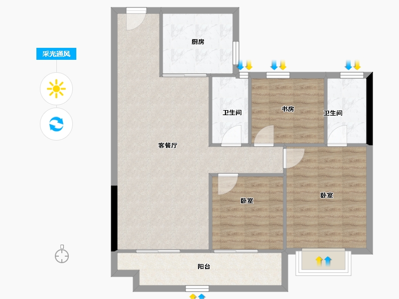 浙江省-绍兴市-碧桂园棠樾府-84.68-户型库-采光通风