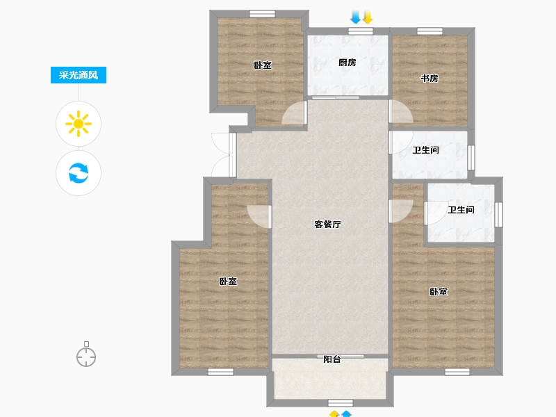 江苏省-徐州市-田昌文澜院-106.94-户型库-采光通风