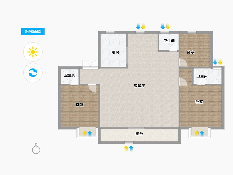 陕西省-榆林市-万居·榆溪印-129.94-户型库-采光通风