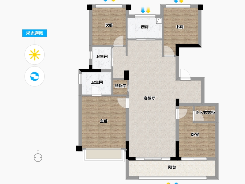 浙江省-杭州市-地铁越秀·星缦云渚-103.34-户型库-采光通风